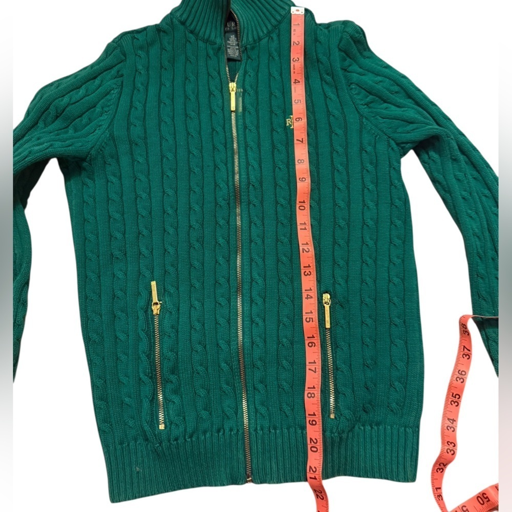 Ralph Lauren | cable knit mock neck full zip cardigan XS - Picture 9 of 11